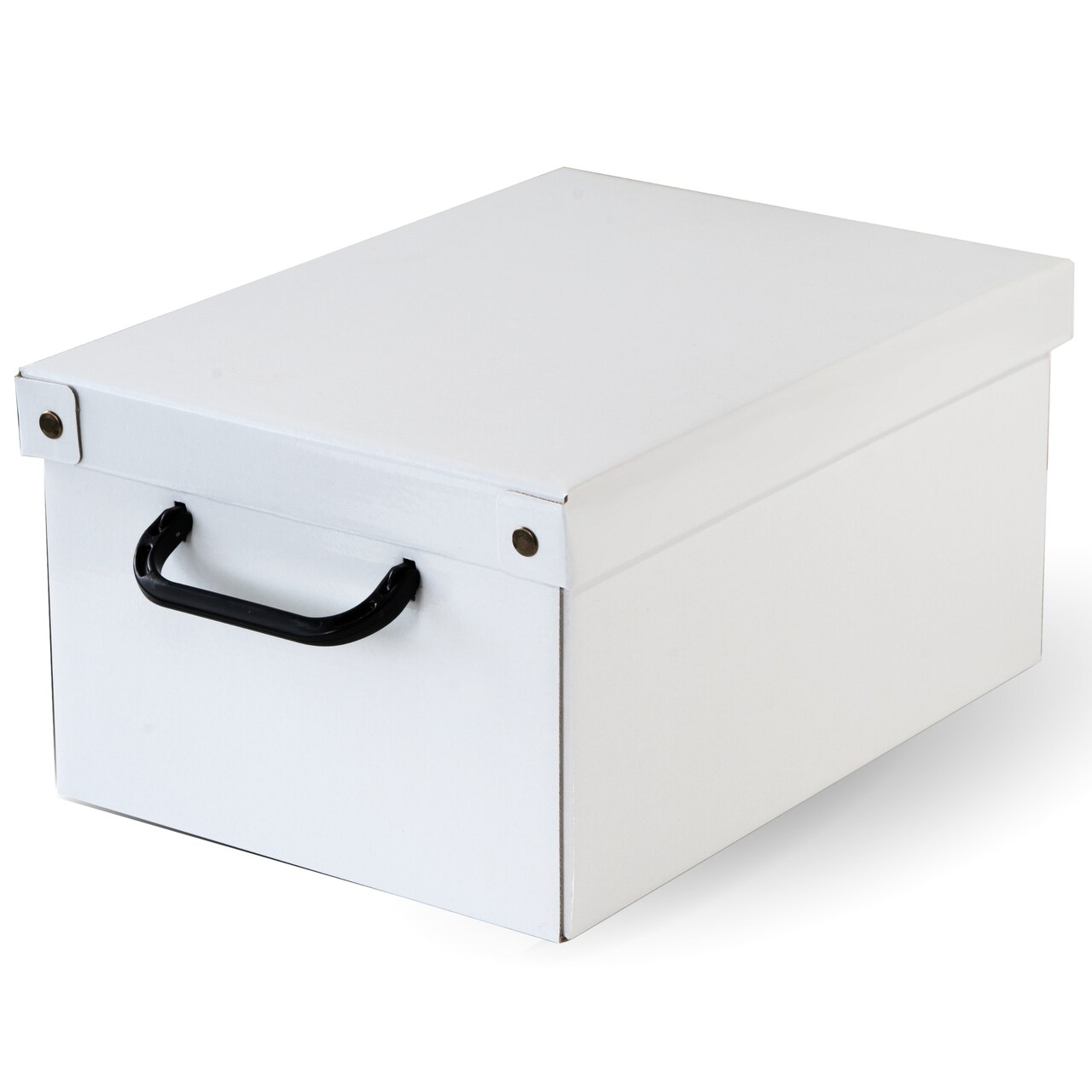 Lavatelli: Storage Box: Small - White - Lid & Side Handles, Decorative Cardboard Organizer, Stacks-Folds, Home-Clothes-Toys-Office, 13.8 x 9.8 x 6.9"